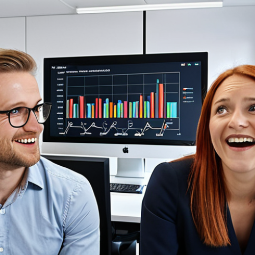 Home 11 **Prompt:** A modern office setting in Berlin, Germany. Data visualizations displayed on large screens show marketing campaign optimization driven by AI. Focus on the surprised but pleased faces of the marketing team as they observe the positive results. Include charts with German labels.