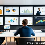 Home 21 AI 기술로 창의적 마케팅 전략 수립하기 - A modern marketing office scene in Berlin with a diverse team of professionals using AI-powered anal...