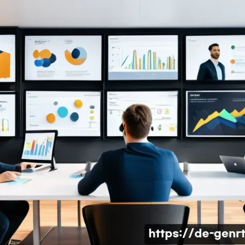 Home 33 AI 기술로 창의적 마케팅 전략 수립하기 - A modern marketing office scene in Berlin with a diverse team of professionals using AI-powered anal...